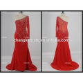 Wholesale One Shoulder Crystal Beaded Evening Dress See Through Formal Party Dress Satin Chiffon Dress